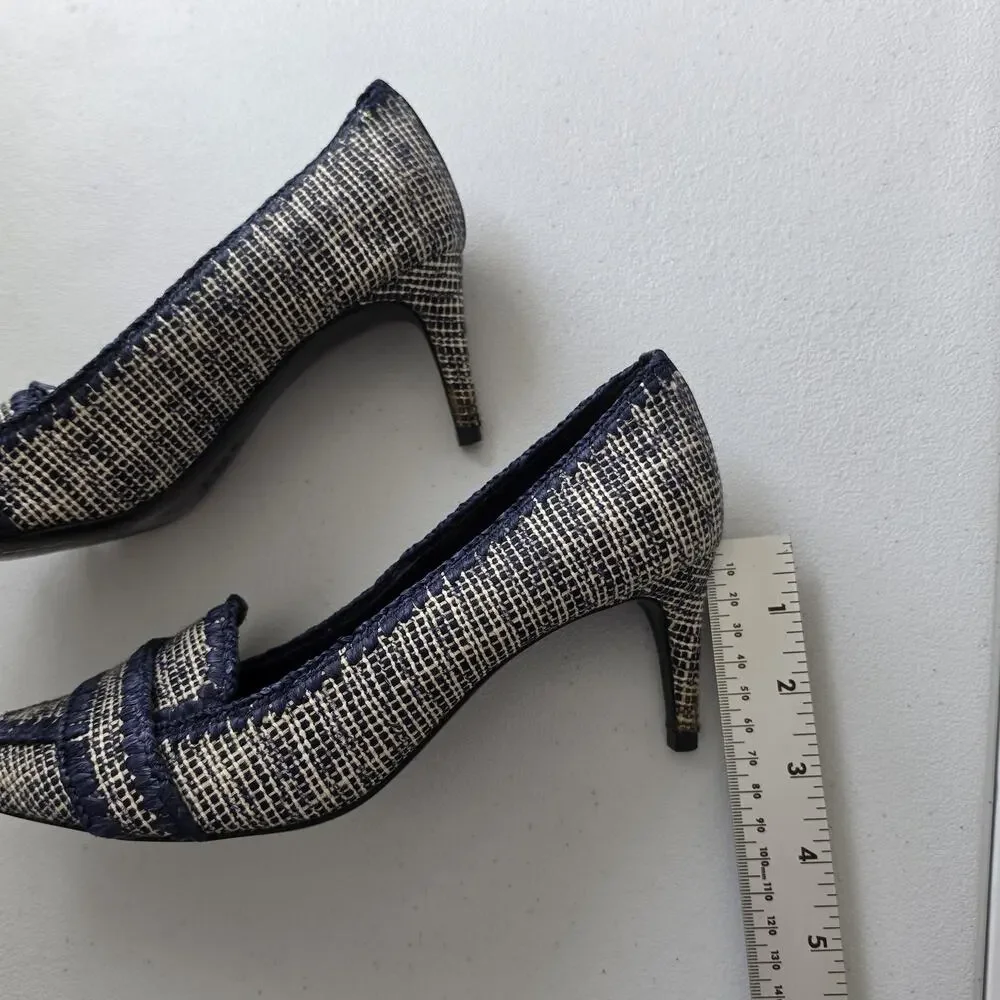 Tory Burch Shoes Womens Size 8 Blue Tweed Pointed Toe Loafer Pumps Stiletto